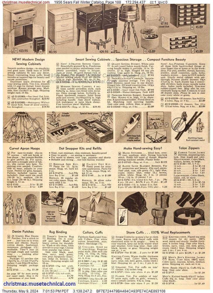 1956 Sears Fall Winter Catalog, Page 188