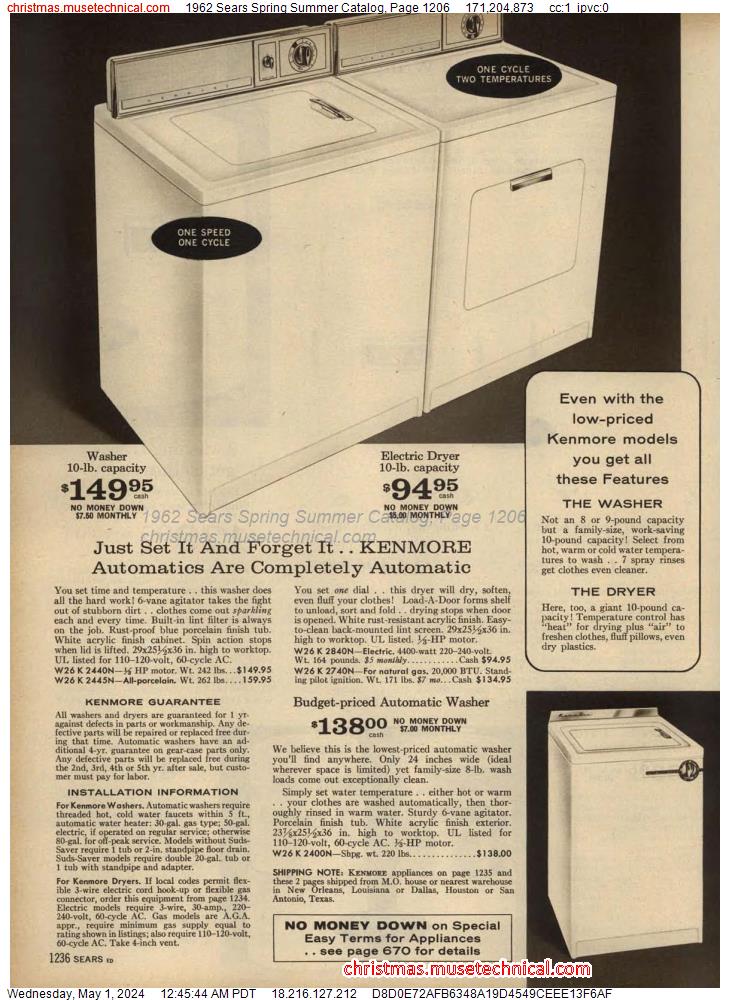 1962 Sears Spring Summer Catalog, Page 1206