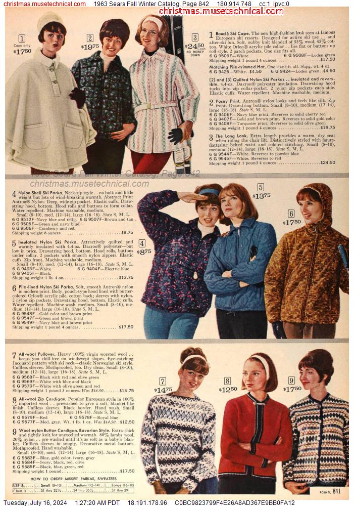 1963 Sears Fall Winter Catalog, Page 842