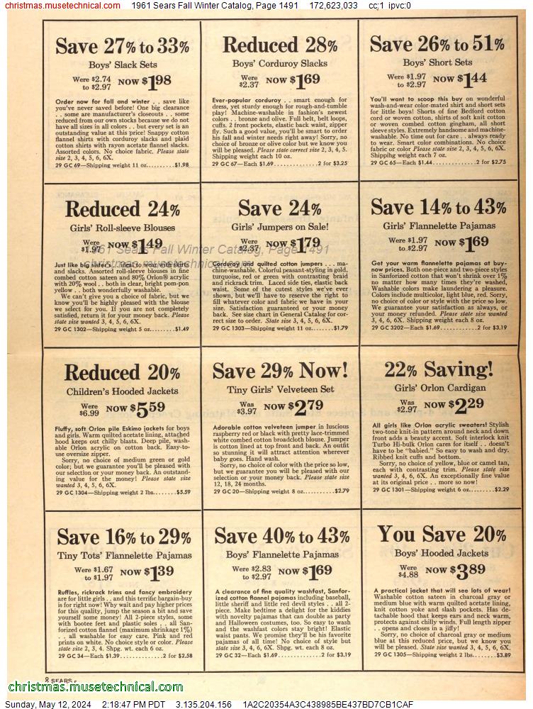 1961 Sears Fall Winter Catalog, Page 1491