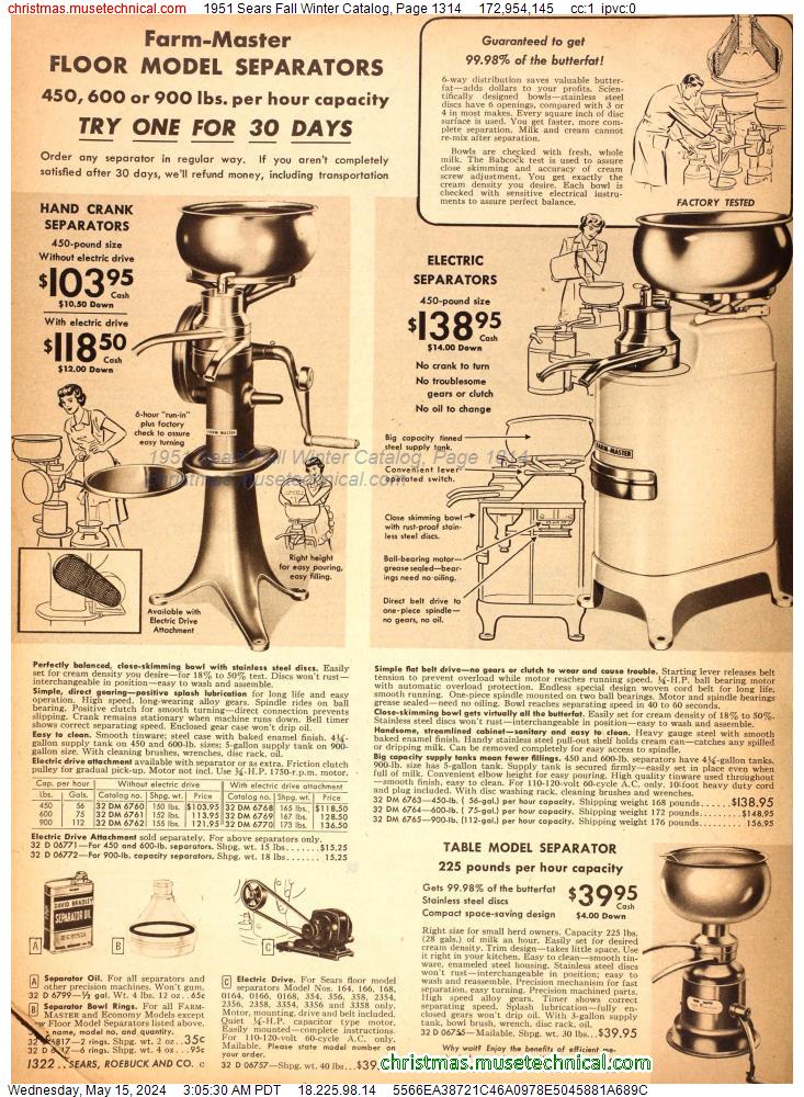 1951 Sears Fall Winter Catalog, Page 1314