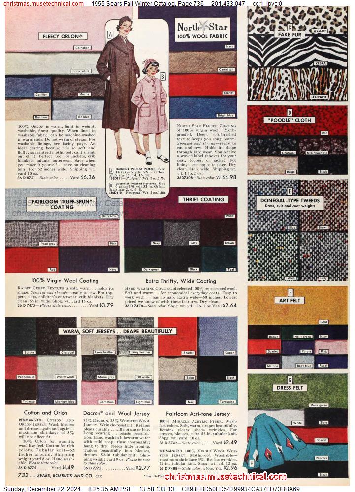 1955 Sears Fall Winter Catalog, Page 736