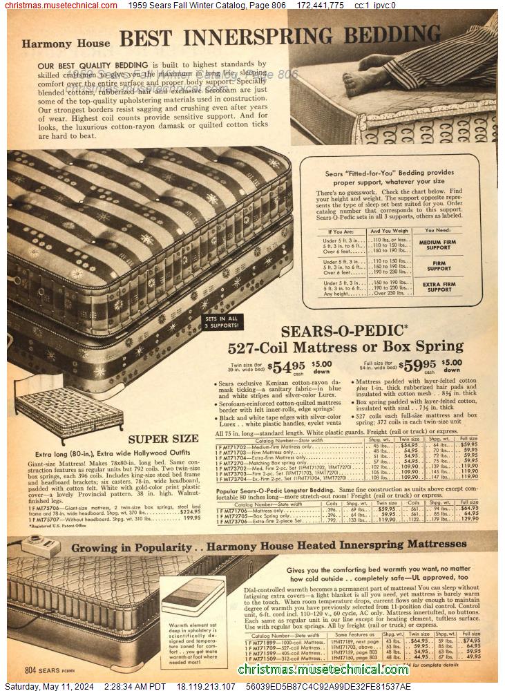 1959 Sears Fall Winter Catalog, Page 806
