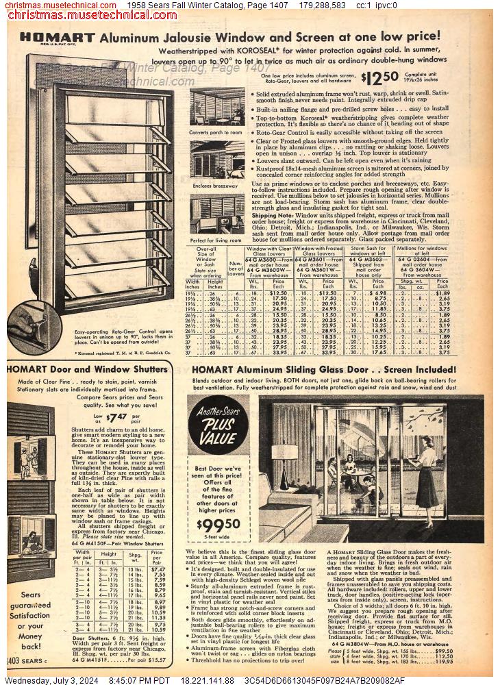 1958 Sears Fall Winter Catalog, Page 1407