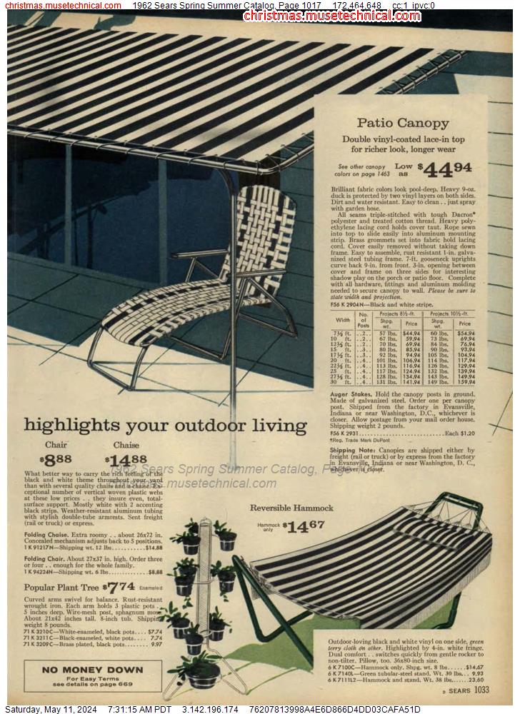 1962 Sears Spring Summer Catalog, Page 1017