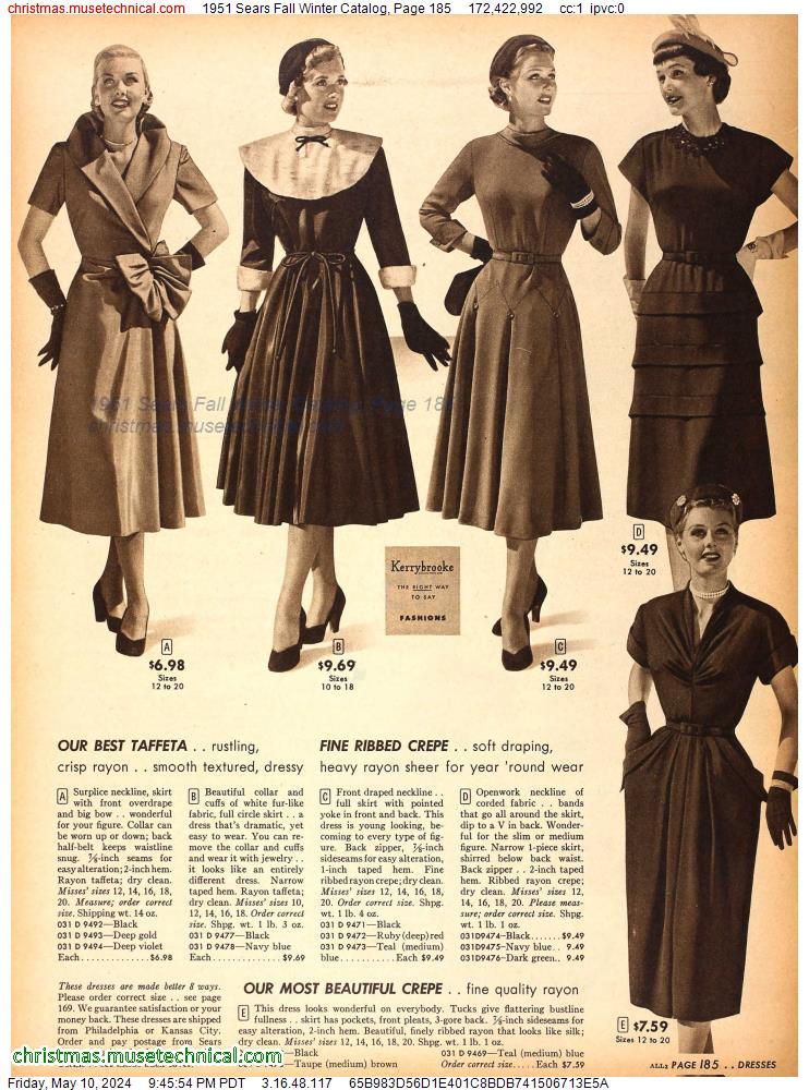 1951 Sears Fall Winter Catalog, Page 185