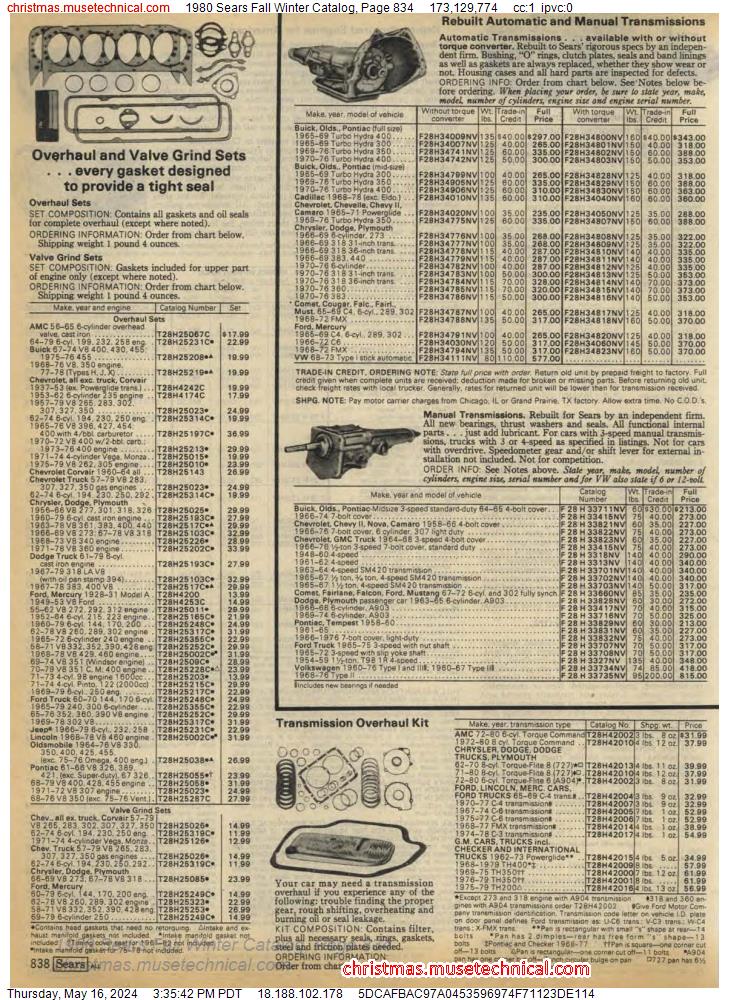 1980 Sears Fall Winter Catalog, Page 834