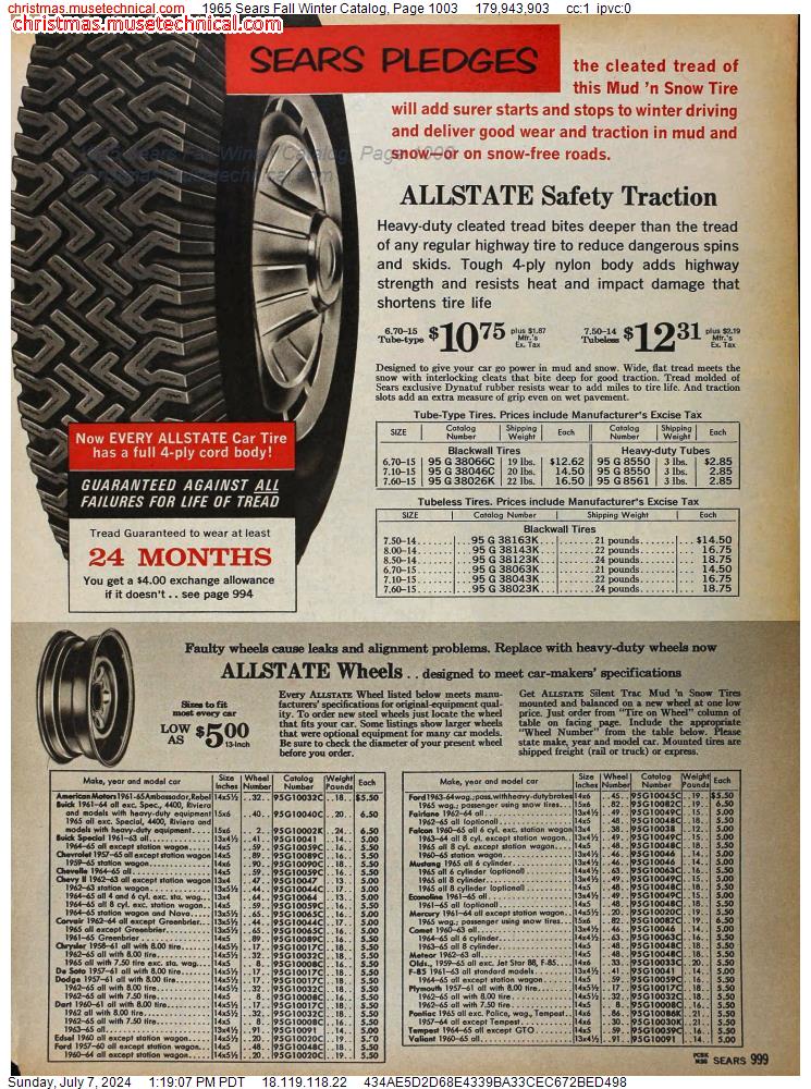 1965 Sears Fall Winter Catalog, Page 1003