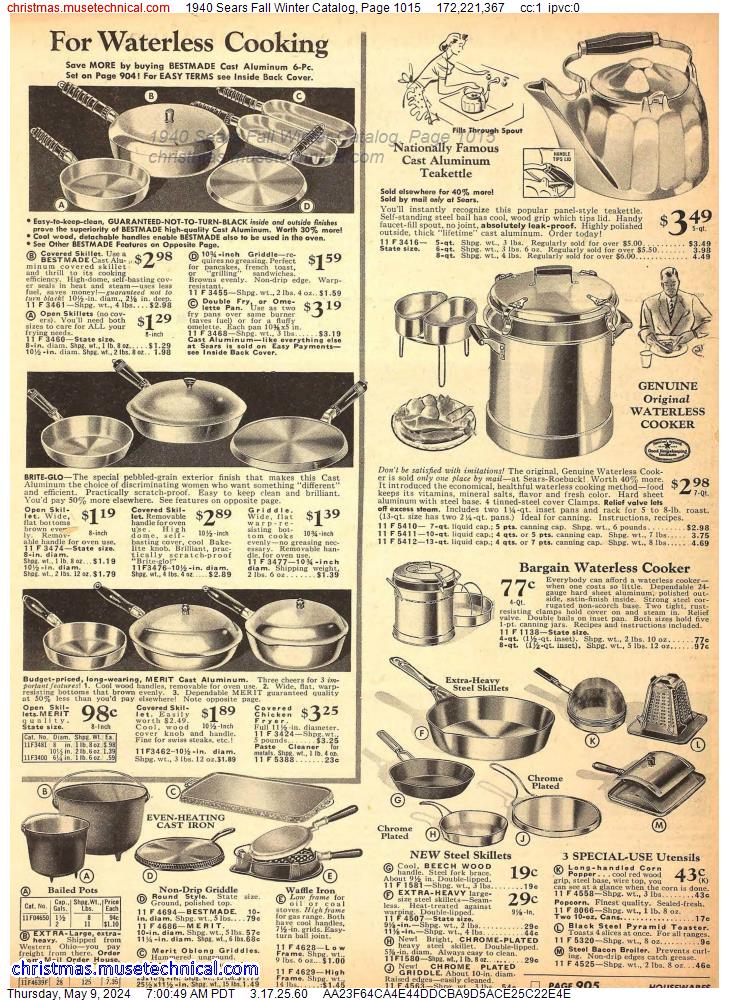 1940 Sears Fall Winter Catalog, Page 1015