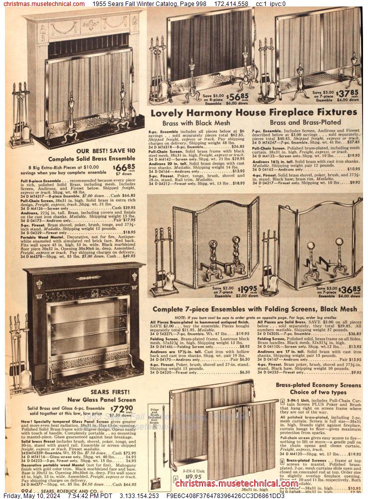 1955 Sears Fall Winter Catalog, Page 998