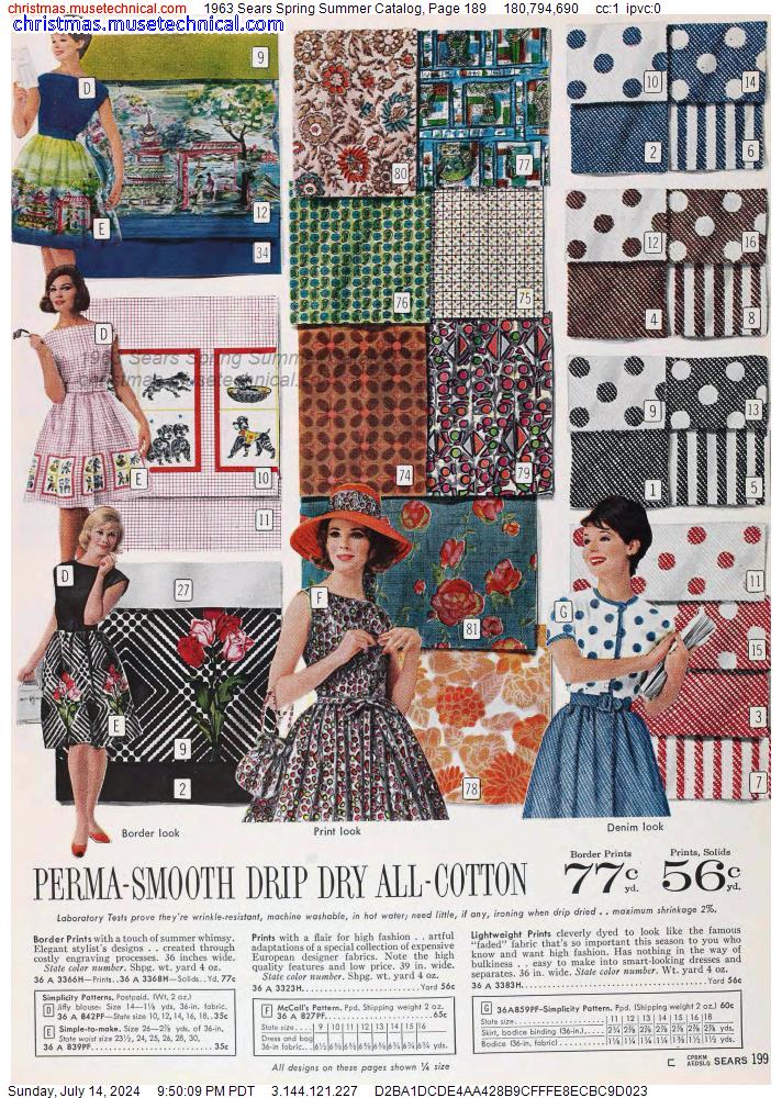 1963 Sears Spring Summer Catalog, Page 189