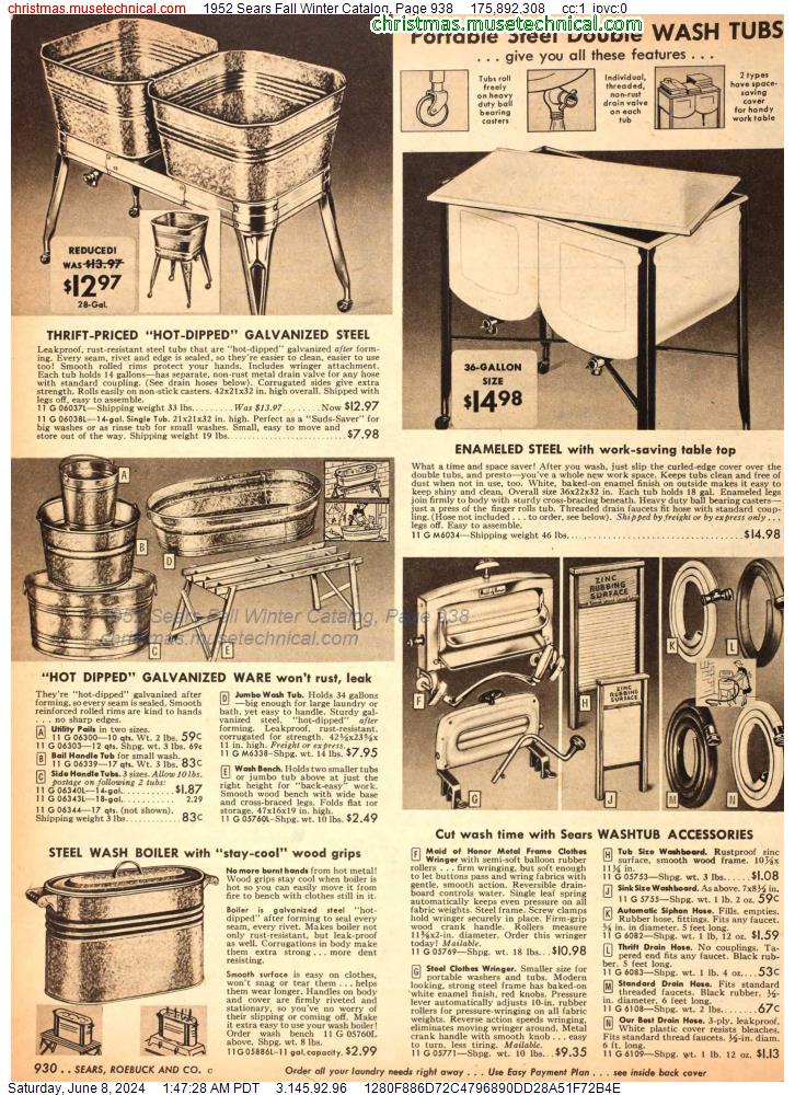1952 Sears Fall Winter Catalog, Page 938