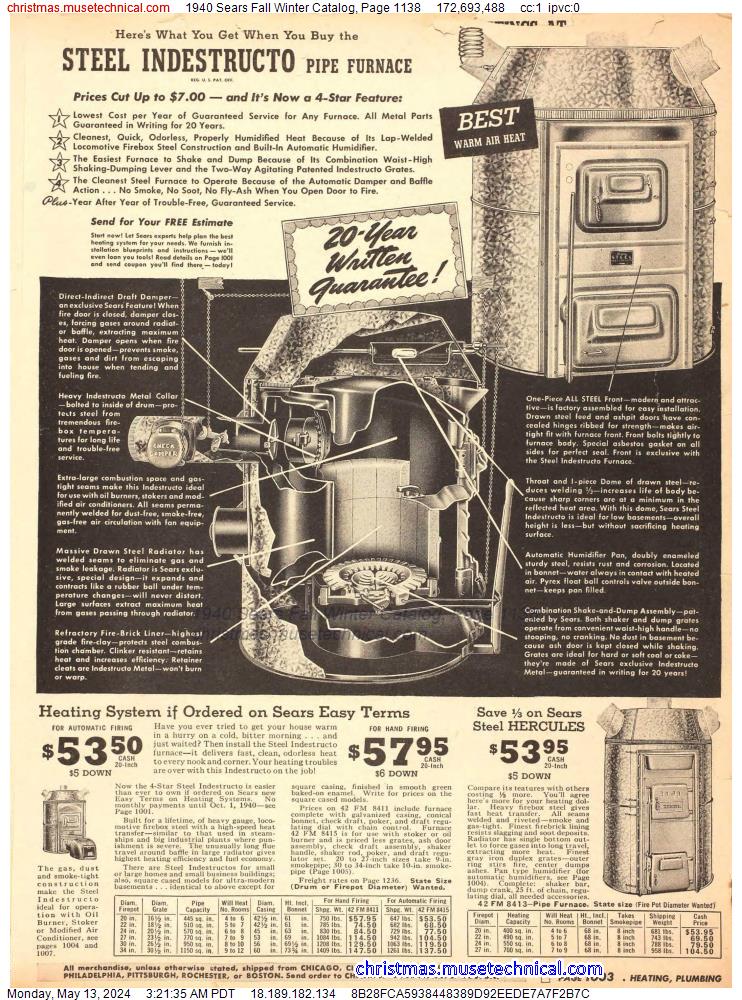 1940 Sears Fall Winter Catalog, Page 1138