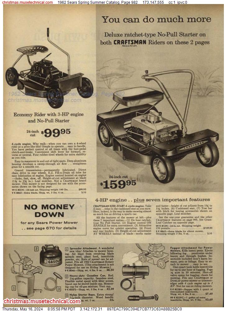 1962 Sears Spring Summer Catalog, Page 982