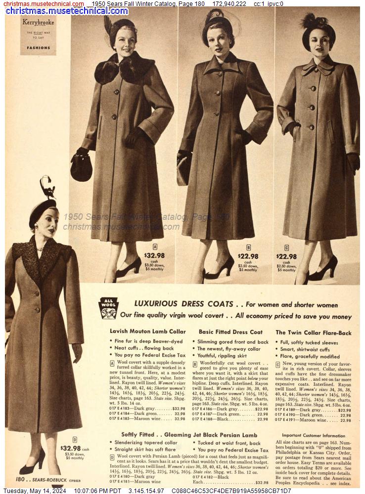 1950 Sears Fall Winter Catalog, Page 180