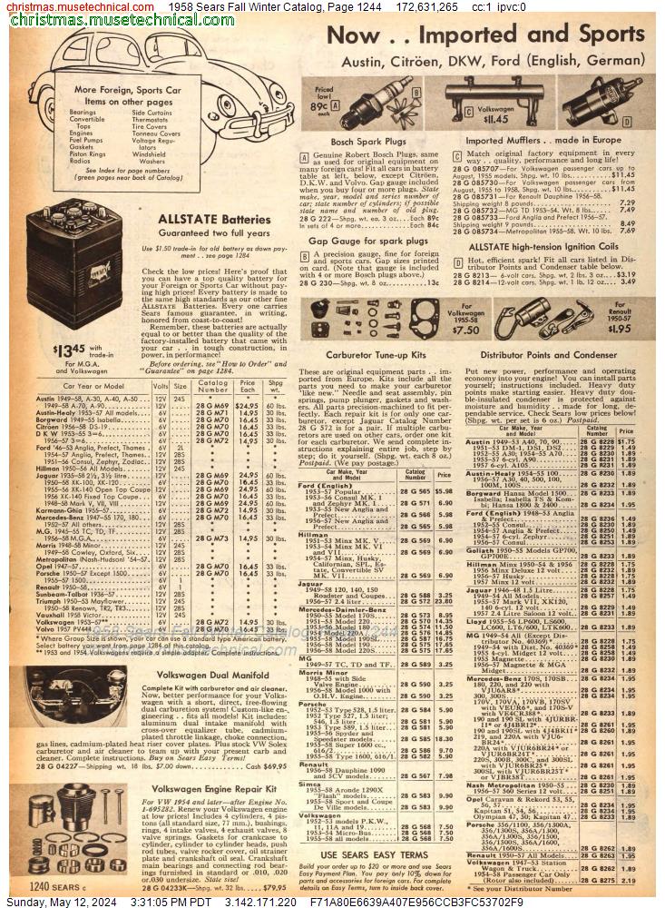1958 Sears Fall Winter Catalog, Page 1244