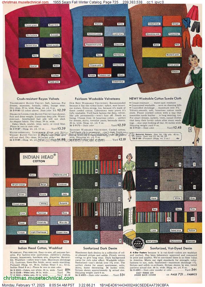 1955 Sears Fall Winter Catalog, Page 725