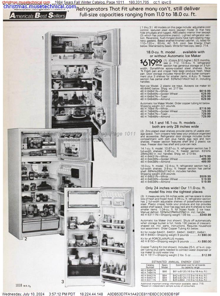 1984 Sears Fall Winter Catalog, Page 1011