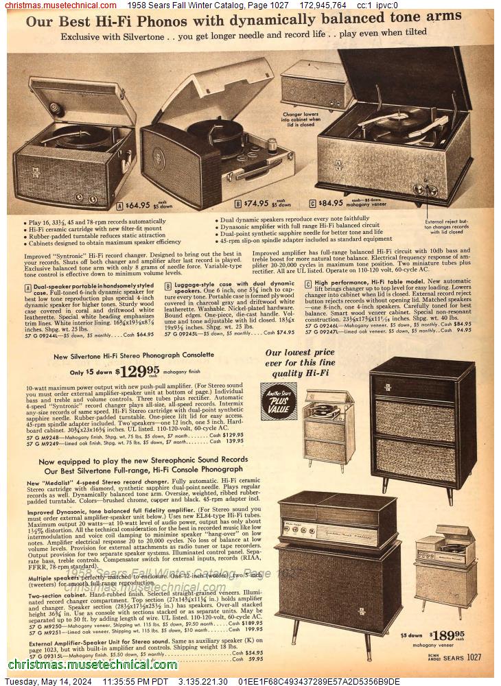 1958 Sears Fall Winter Catalog, Page 1027