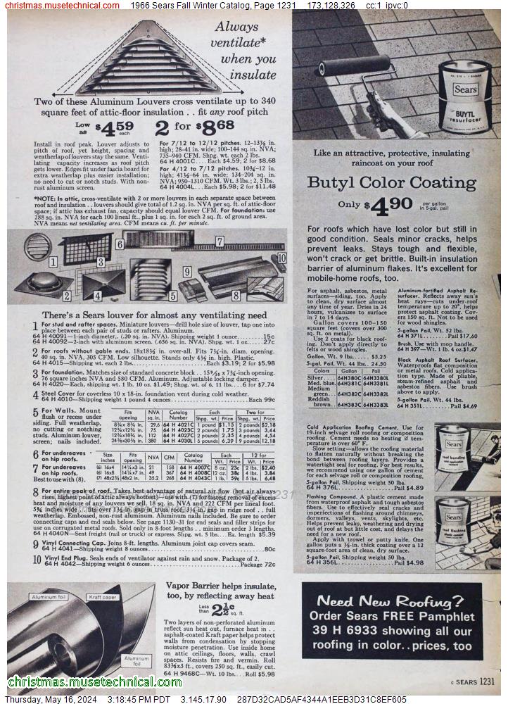 1966 Sears Fall Winter Catalog, Page 1231