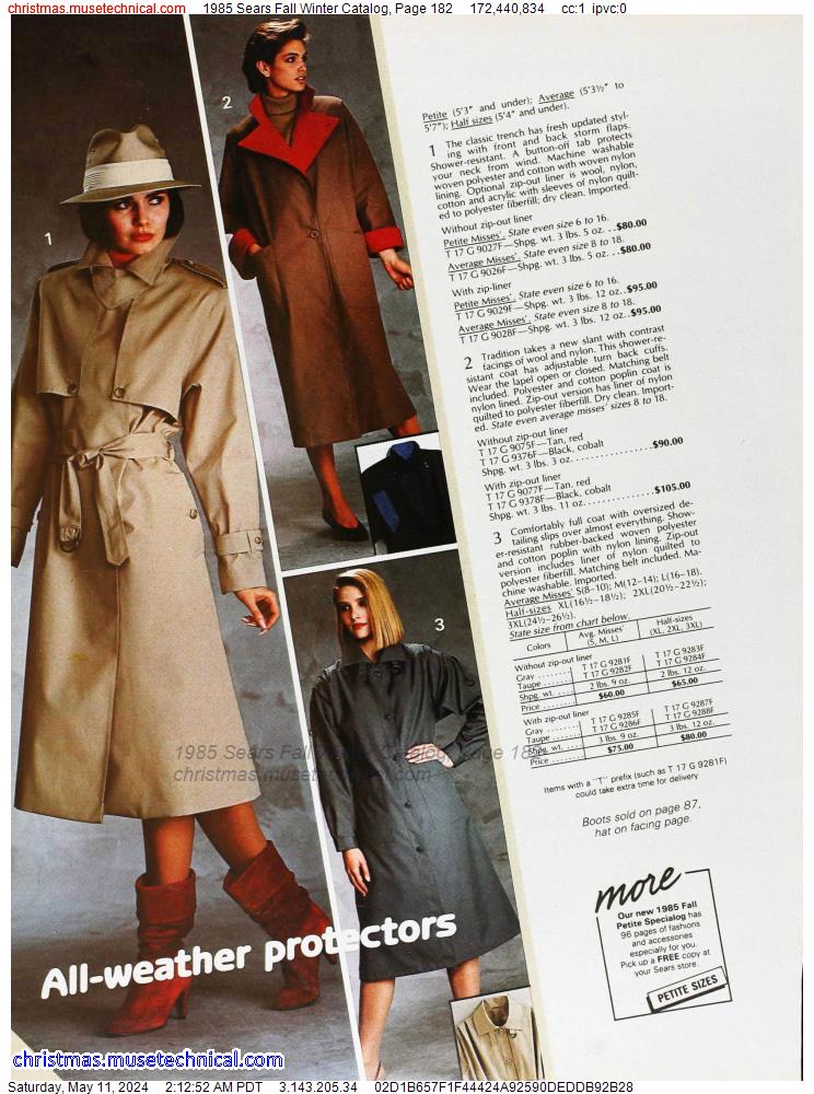 1985 Sears Fall Winter Catalog, Page 182