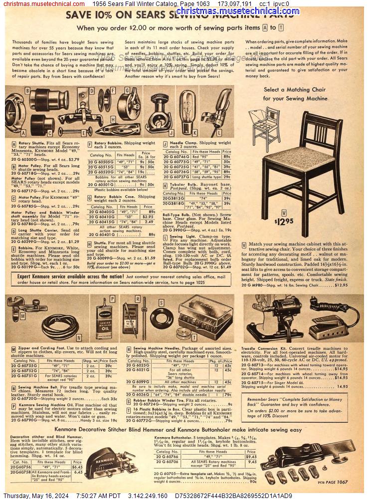 1956 Sears Fall Winter Catalog, Page 1063