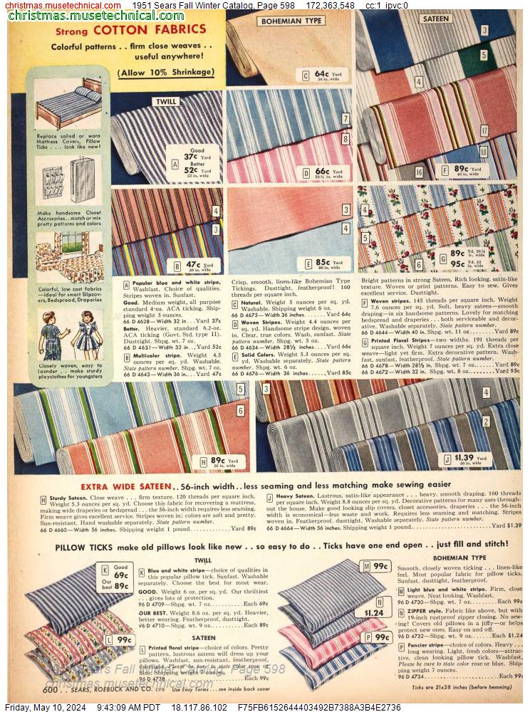 1951 Sears Fall Winter Catalog, Page 598
