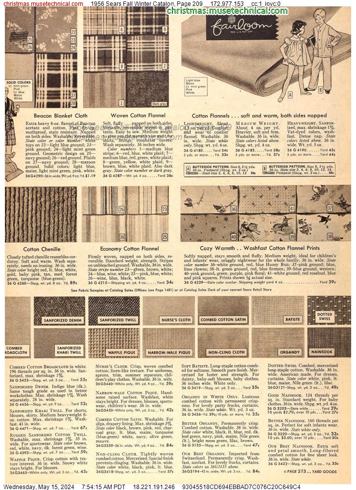 1956 Sears Fall Winter Catalog, Page 209