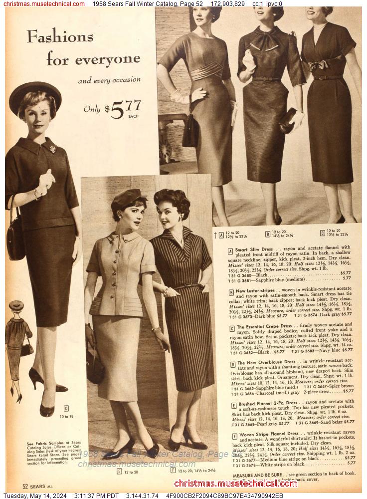 1958 Sears Fall Winter Catalog, Page 52
