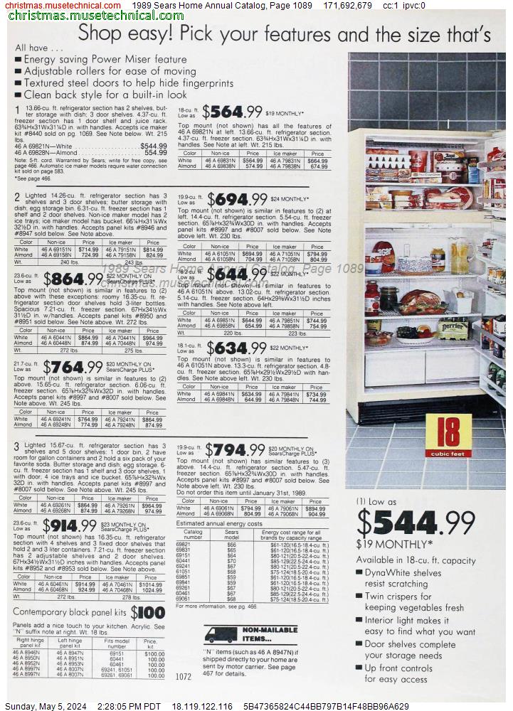 1989 Sears Home Annual Catalog, Page 1089