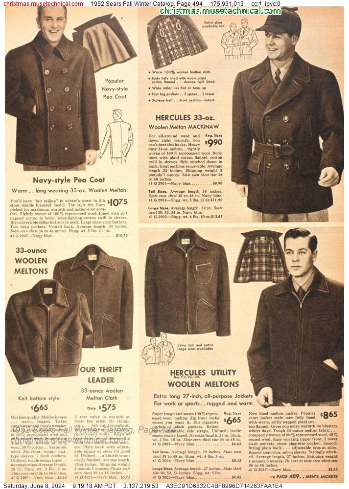 1952 Sears Fall Winter Catalog, Page 494