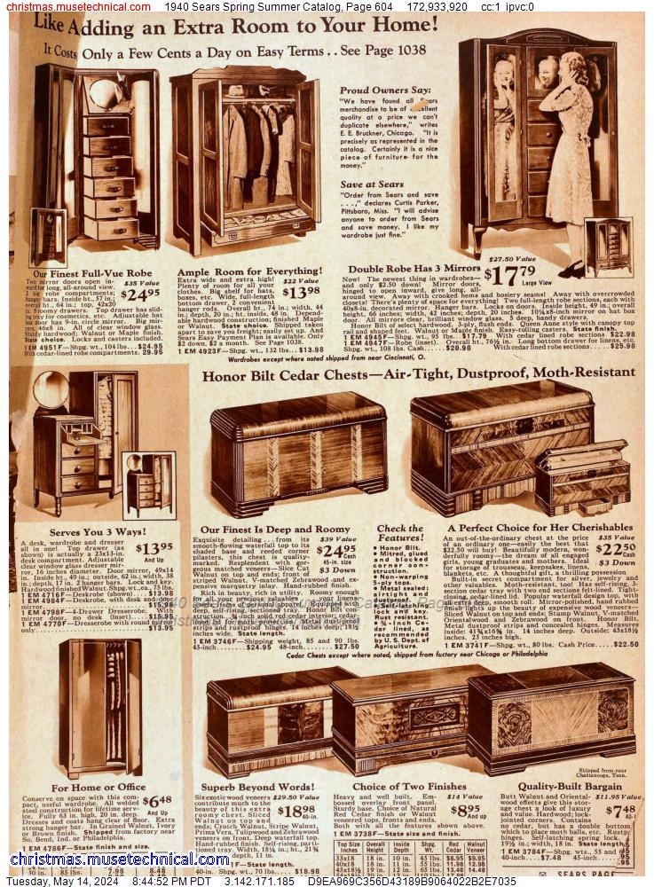 1940 Sears Spring Summer Catalog, Page 604