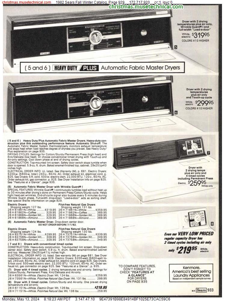 1982 Sears Fall Winter Catalog, Page 929