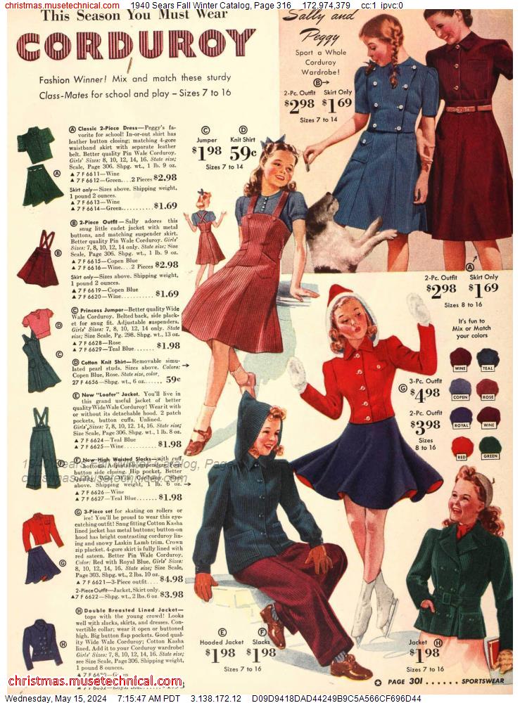1940 Sears Fall Winter Catalog, Page 316