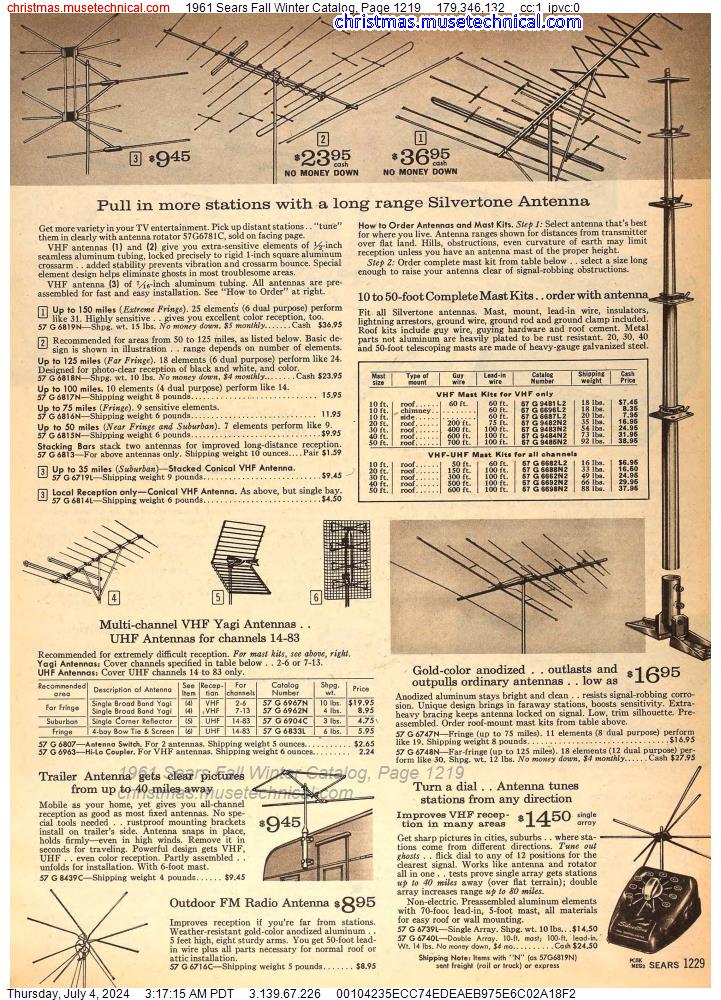 1961 Sears Fall Winter Catalog, Page 1219