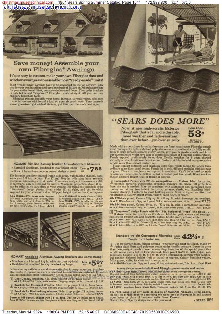 1961 Sears Spring Summer Catalog, Page 1041