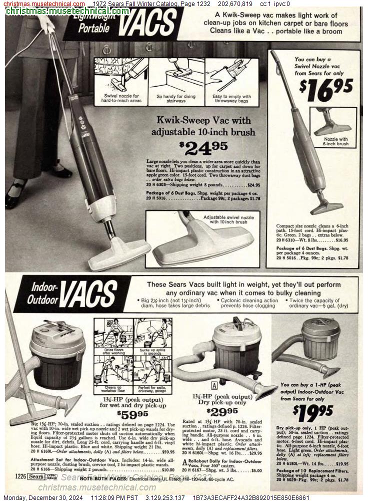 1972 Sears Fall Winter Catalog, Page 1232