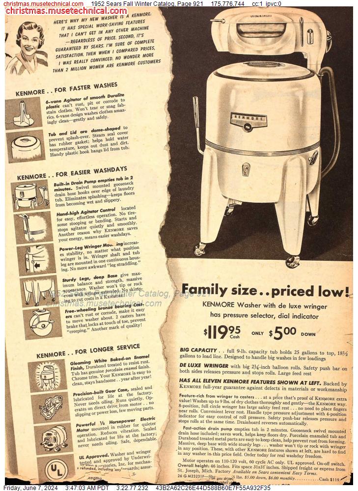 1952 Sears Fall Winter Catalog, Page 921