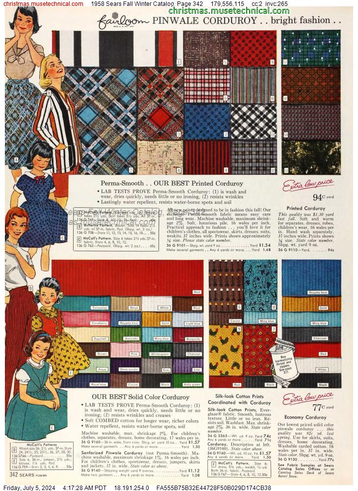 1958 Sears Fall Winter Catalog, Page 342