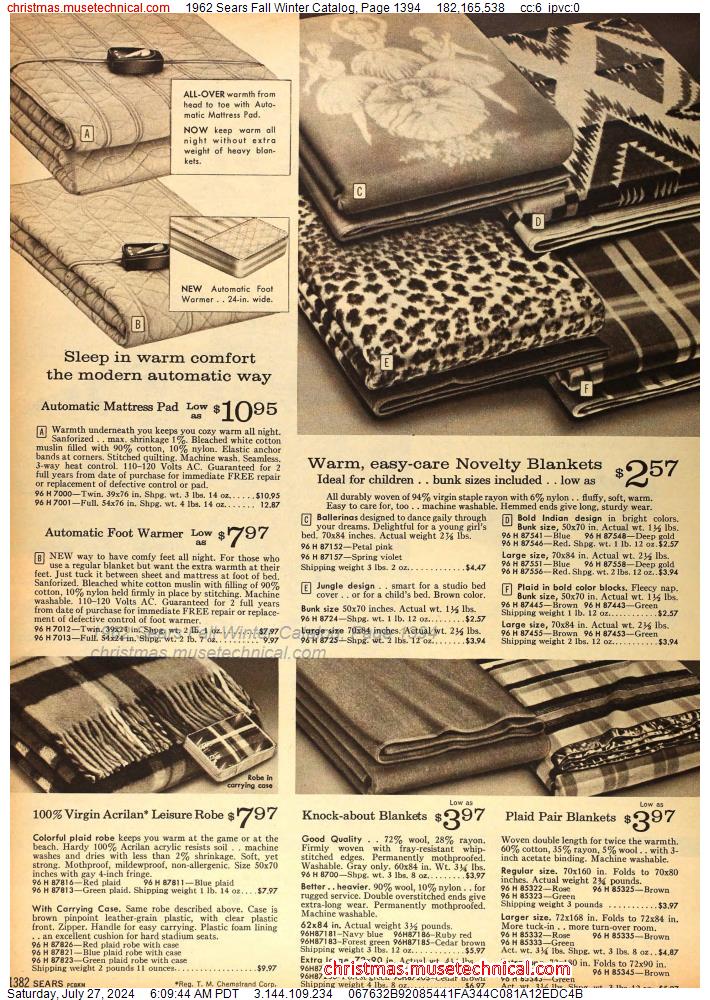 1962 Sears Fall Winter Catalog, Page 1394