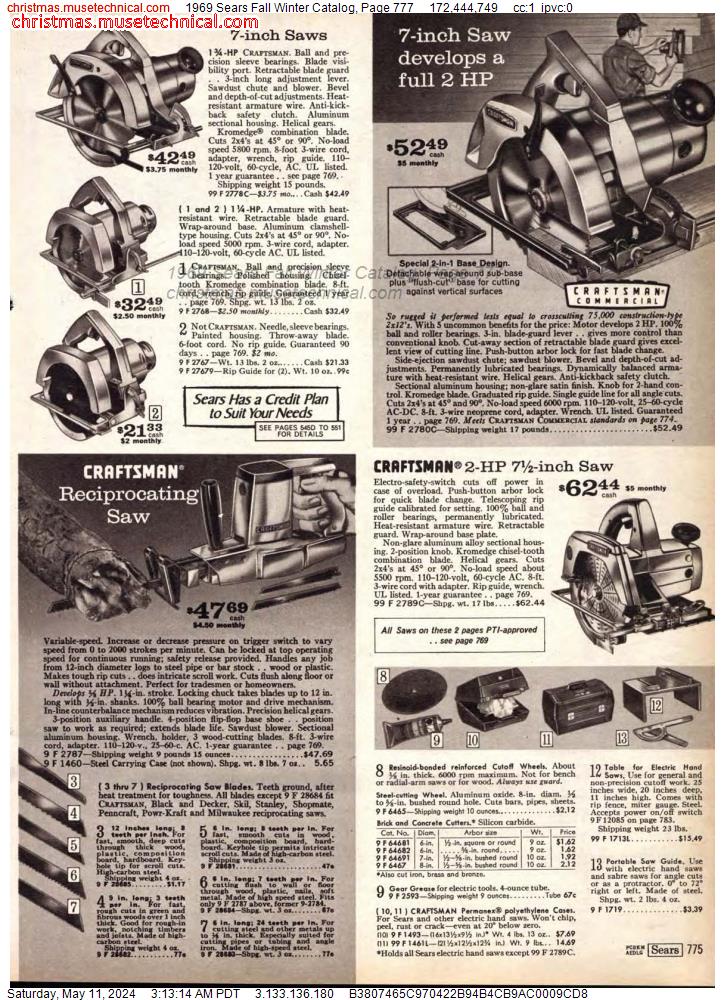 1969 Sears Fall Winter Catalog, Page 777
