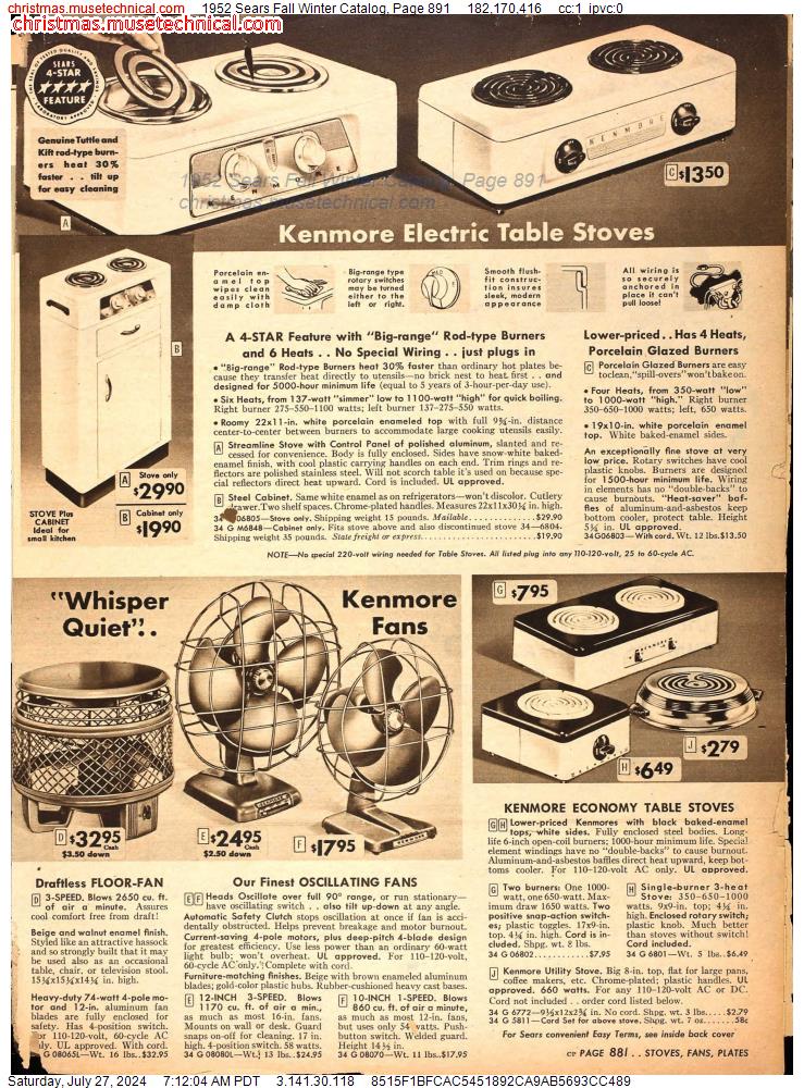 1952 Sears Fall Winter Catalog, Page 891