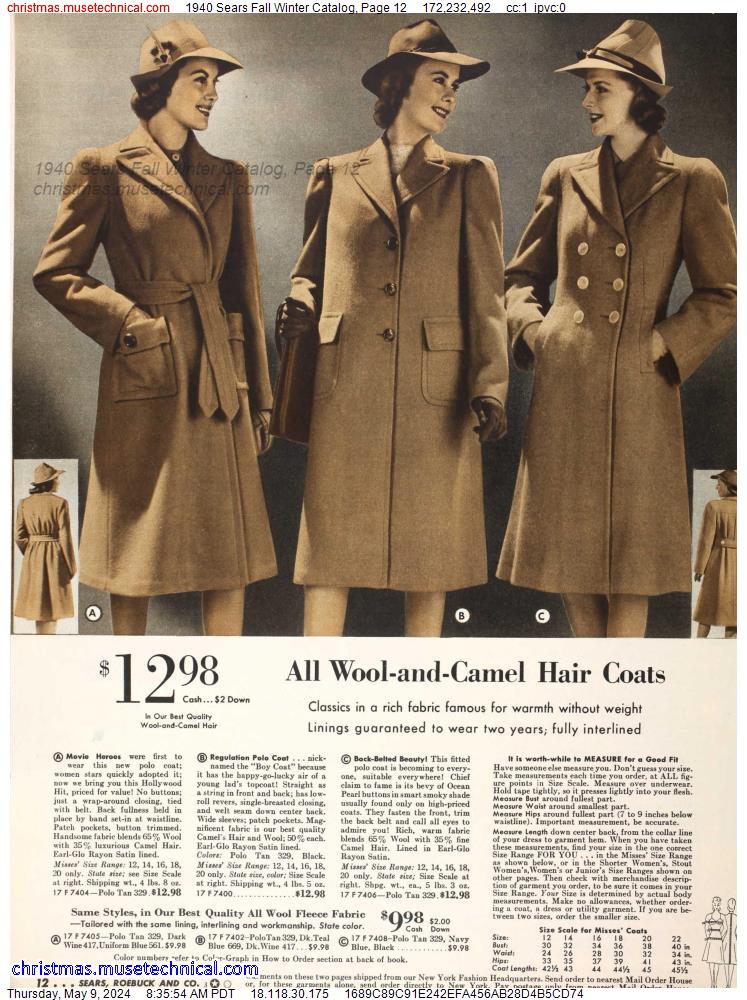 1940 Sears Fall Winter Catalog, Page 12