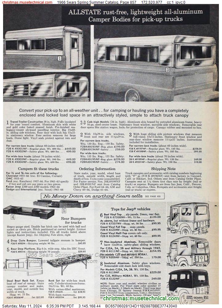 1966 Sears Spring Summer Catalog, Page 857