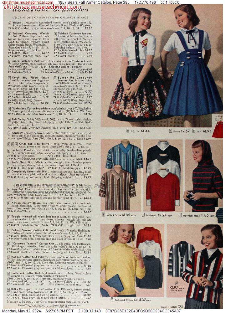 1957 Sears Fall Winter Catalog, Page 385