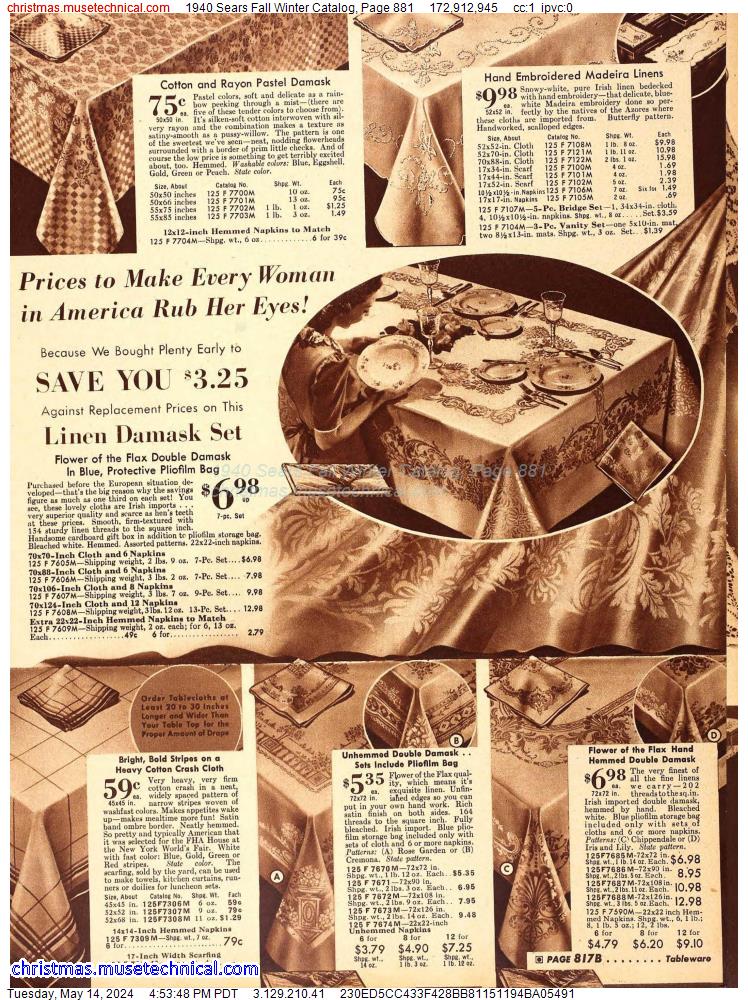 1940 Sears Fall Winter Catalog, Page 881