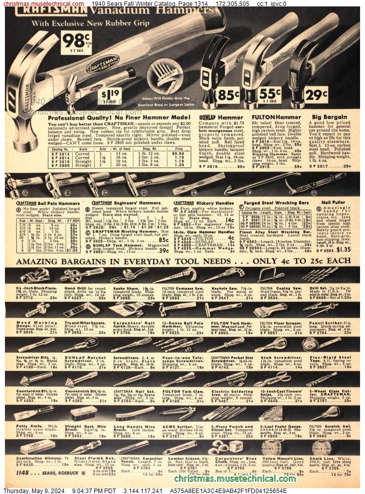 1940 Sears Fall Winter Catalog, Page 1314