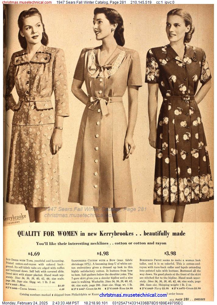 1947 Sears Fall Winter Catalog, Page 281