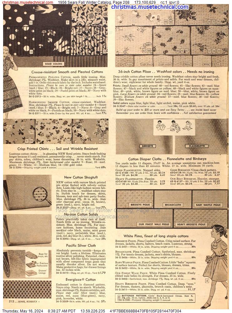 1956 Sears Fall Winter Catalog, Page 208