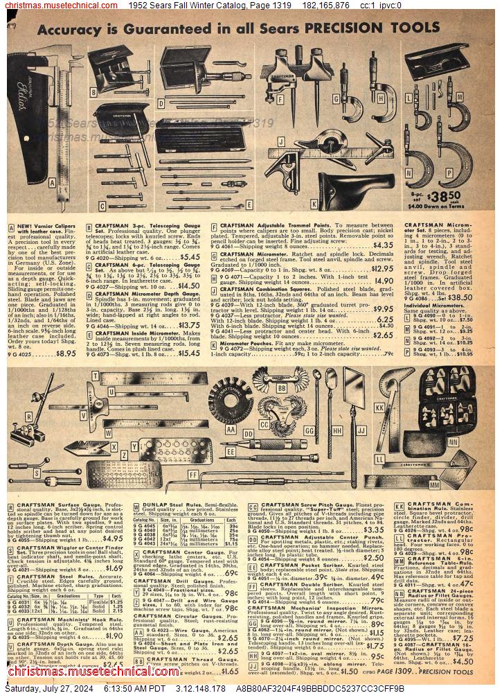 1952 Sears Fall Winter Catalog, Page 1319